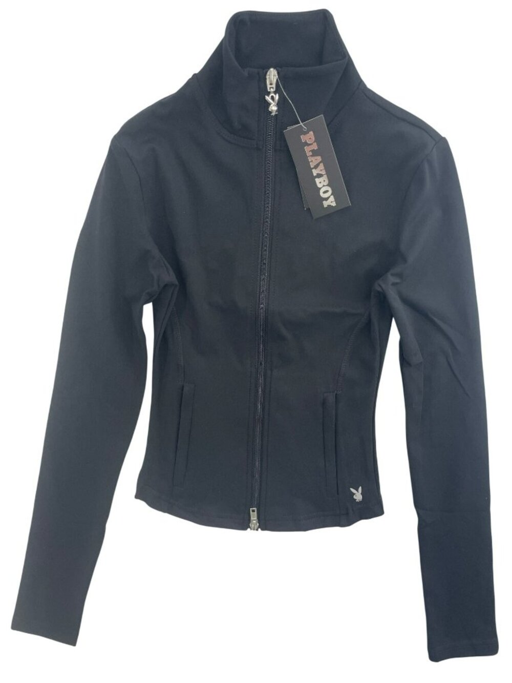 Playboy Jacket Stretchy Black Full-Zip Athletic Gym Women's Size XS NWT